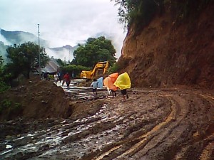 clearing of road landslide