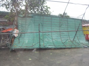 Market stall blown by the typhoon